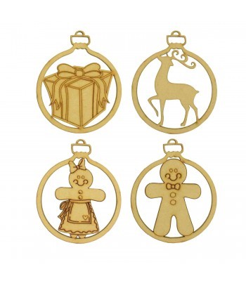 Laser Cut Pack of 4 Themed Baubles - Gingerbread